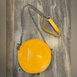 Hobo Patent Leather Circle Crossbody Bag in Sunshine Yellow Zip Top Chain Strap